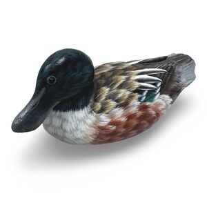 Hand Painted Wooden Shoveler Duck Decoy Miniature Figurine Gray Green 4.5 Inch
